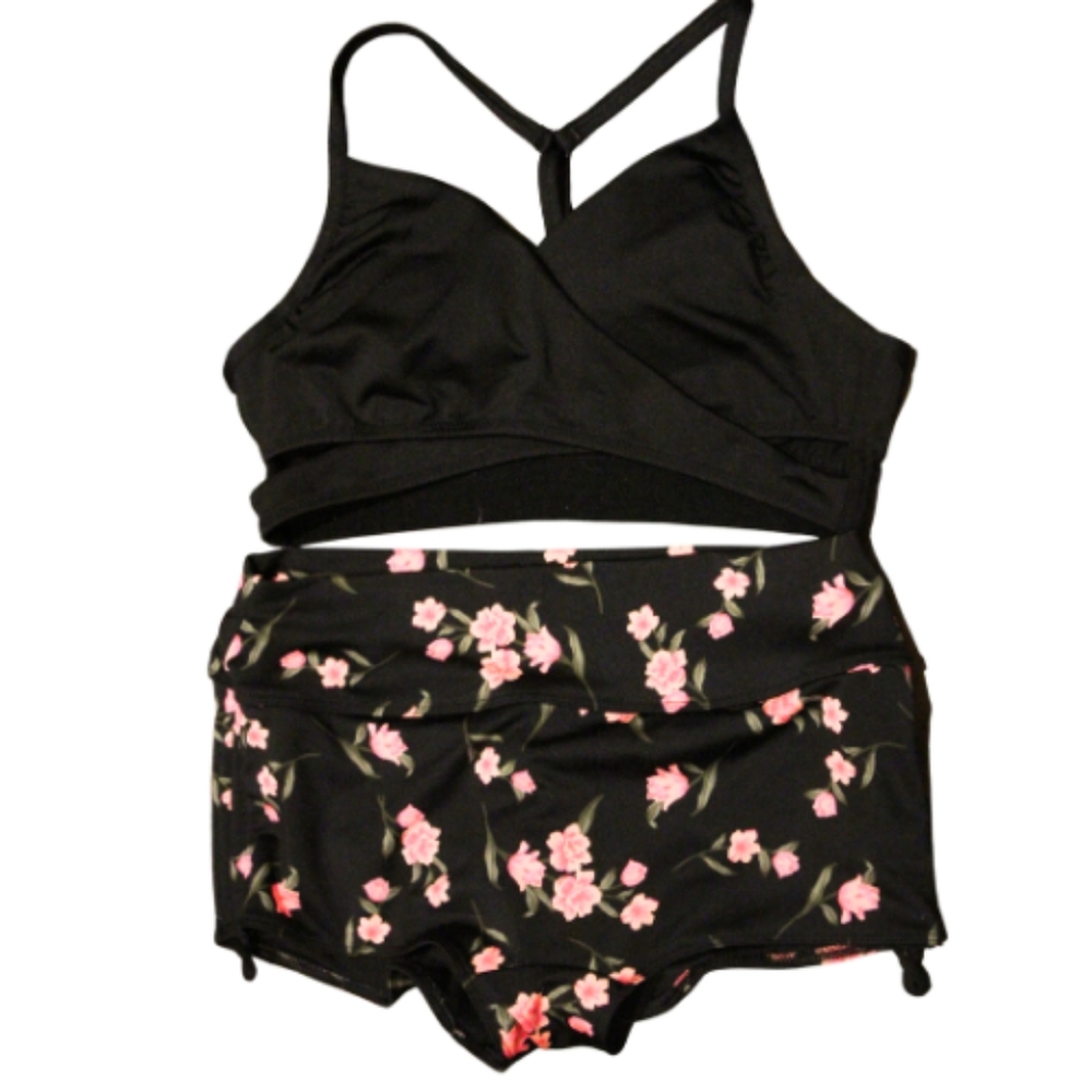 2/$30 🏷 PINK Black & Pink Floral Bathing Suit 2 Piece Size S/M